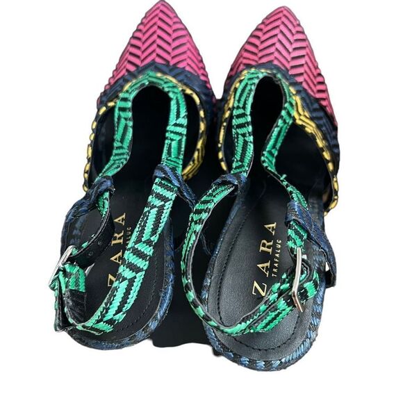Zara Herringbone Multicolor Heels Pointed Toe Strappy Sz EU 41/10 US - Picture 4 of 6
